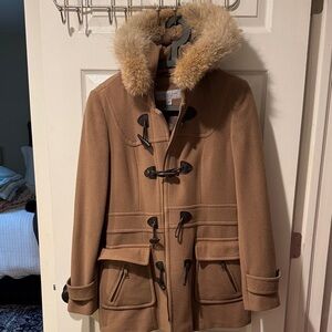 Tan Toggle Coat with  Fur Hood